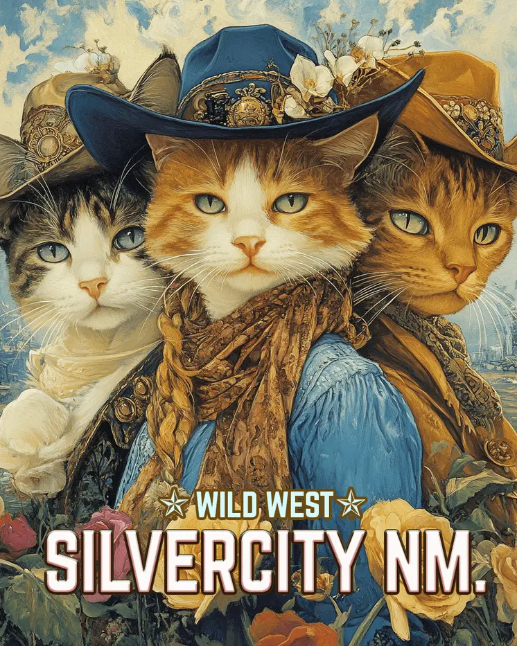 Three Amigo Cats - New Mexico Souvenir Home Decor Wall Art Prints – 8″x10″ Artwork – 11″x14″ Mat