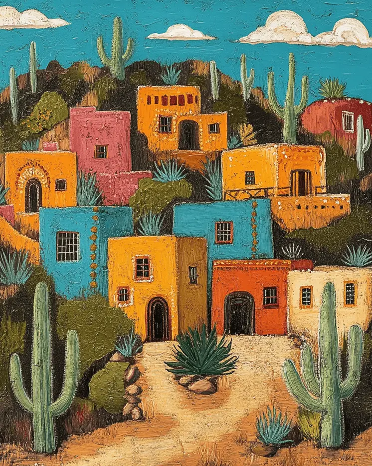 Folk Art Pueblo - Western and Southwestern Home Decor Wall Art Prints – 8″x10″ Artwork – 11″x14″ Matte