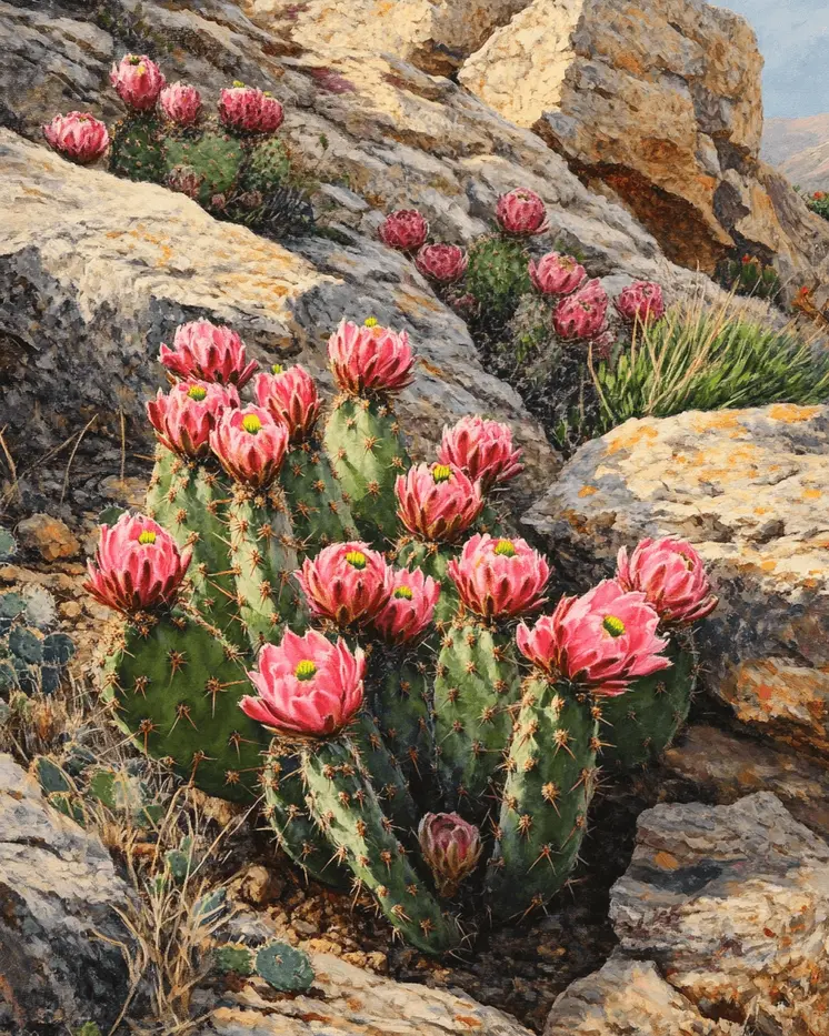 Strawberry Pitaya Cactus Blooming - Western and Southwestern Home Decor Wall Art Prints – 8″x10″ Artwork – 11″x14″ Matte