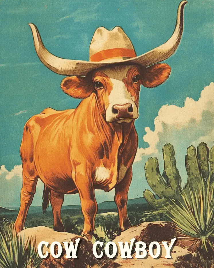 Cow Cowboy - Western and Southwestern Home Decor Wall Art Prints – 8″x10″ Artwork – 11″x14″ Matte