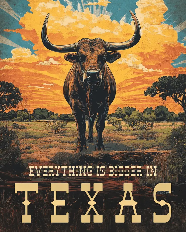 Everything is Bigger in Texas - Western and Southwestern Home Decor Wall Art Prints – 8″x10″ Artwork – 11″x14″ Matte