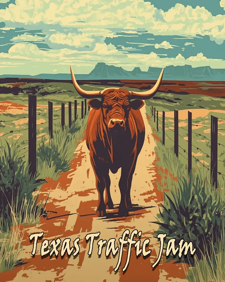 Texas Traffic Jam - Western and Southwestern Home Decor Wall Art Prints – 8″x10″ Artwork – 11″x14″ Matte