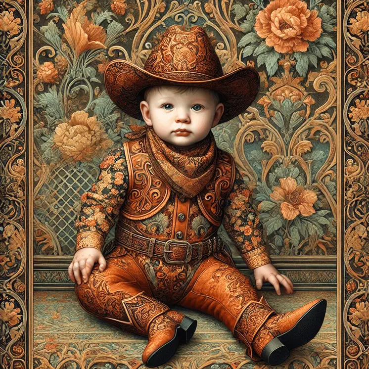 Art Nouveau Born to Ride - Baby Cowboy - Wall Art Print - Western Art - 8"x8" Artwork - 12"x12" Matte