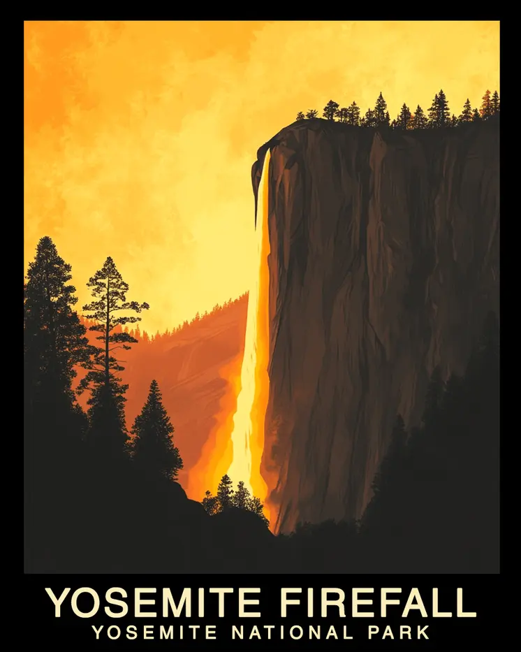 Horsetail Falls Firefall - Yosemite Souvenir Home Decor Wall Art Prints – 8″x10″ Artwork – 11″x14″ Mat