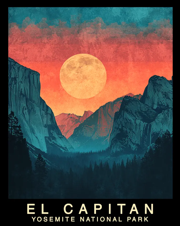 Sunset - Yosemite El Capitan Souvenir Home Decor Wall Art Prints – 8″x10″ Artwork – 11″x14″ Mat