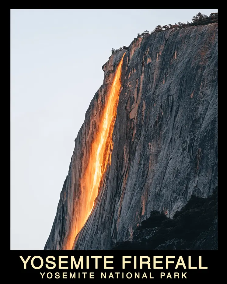 El Capitan Firefall - Yosemite Horsetail Falls Souvenir Home Decor Wall Art Prints – 8″x10″ Artwork – 11″x14″ Mat
