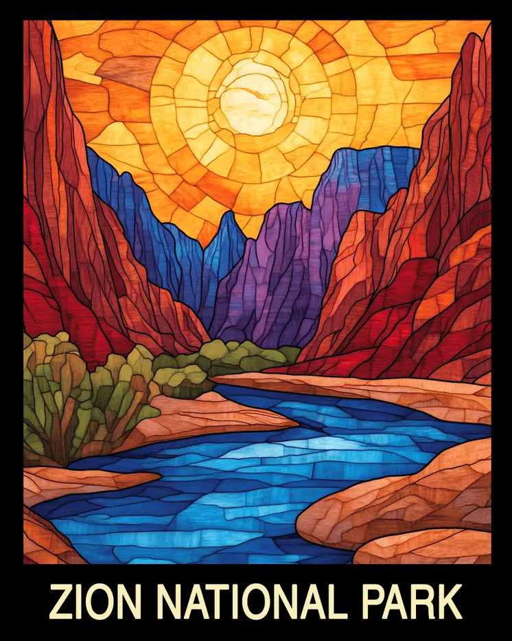 Stained Glass - Zion National Park Souvenir Home Decor Wall Art Prints – 8″x10″ Artwork – 11″x14″ Mat