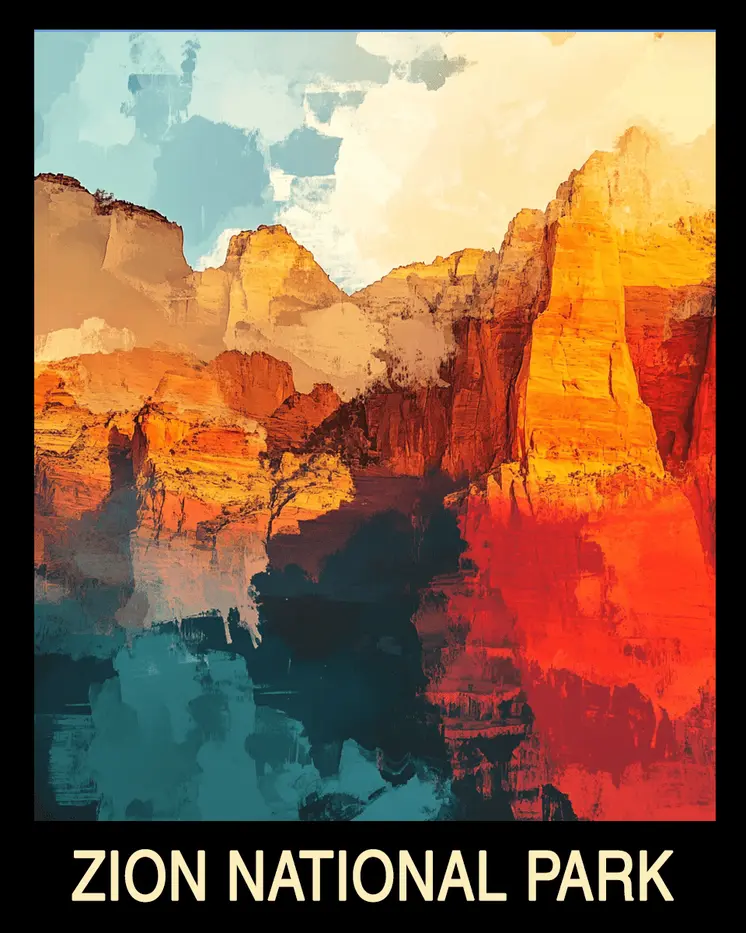 Neorealistic - Zion National Park Souvenir Home Decor Wall Art Prints – 8″x10″ Artwork – 11″x14″ Mat