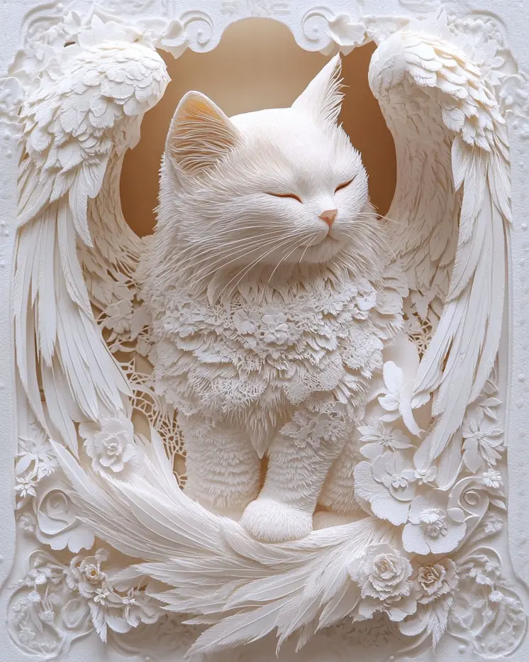 Sleepy Angel - Cat and Kitten Wall Art Prints -  8"x10" Artwork for 11"x14" Frame