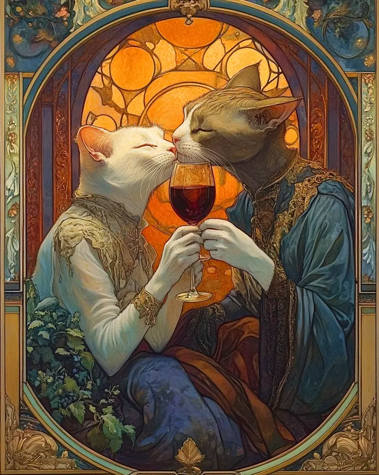 Wine Lovers - Cat and Kitten Wall Art Prints -  8"x10" Artwork for 11"x14" Frame