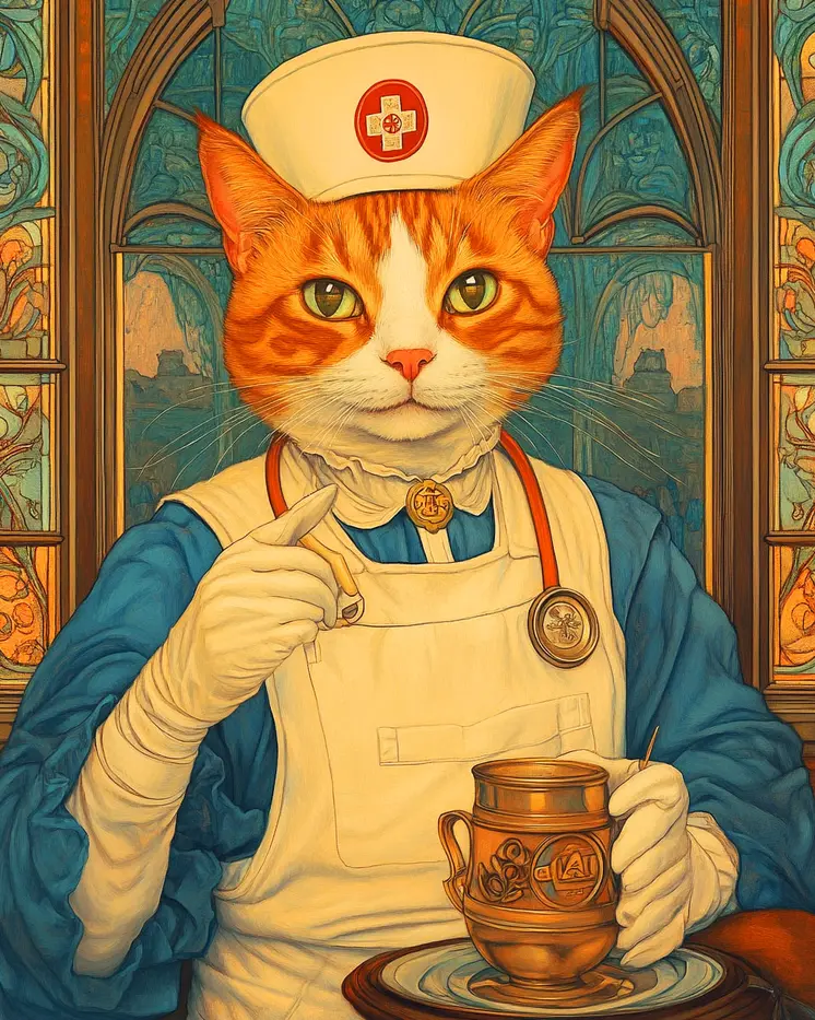 Nurse Kitty - Cat and Kitten Wall Art Prints -  8"x10" Artwork for 11"x14" Frame