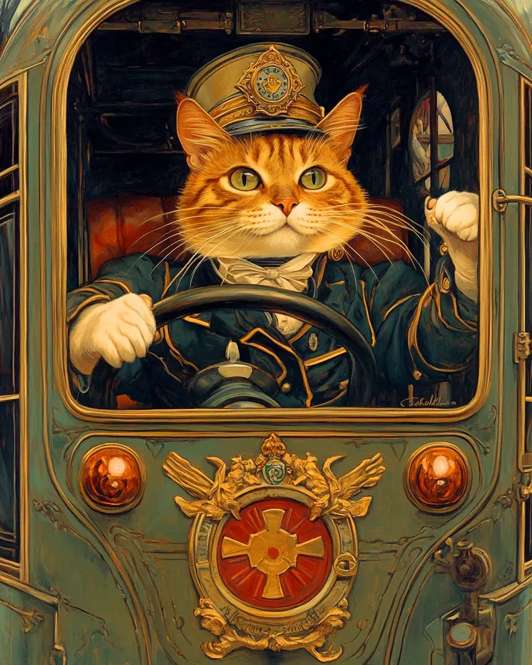 Trolly Driver - Cat and Kitten Wall Art Prints -  8"x10" Artwork for 11"x14" Frame