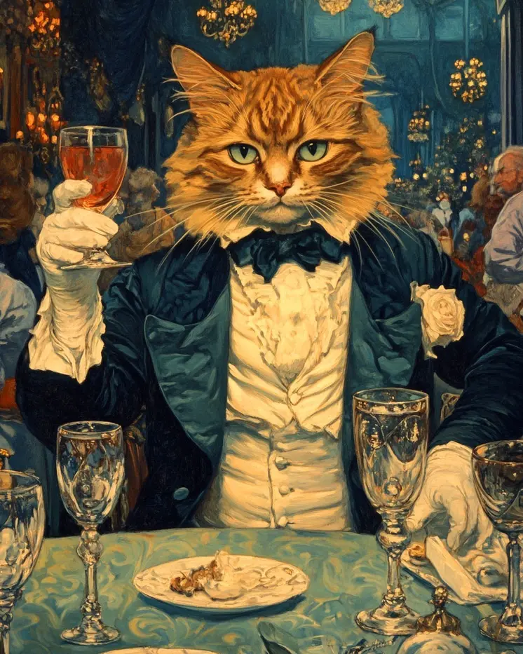 Sommelier Kat - Cat and Kitten Wall Art Prints -  8"x10" Artwork for 11"x14" Frame