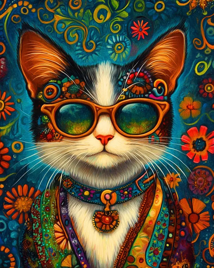 70's Kat - Cat and Kitten Wall Art Prints -  8"x10" Artwork for 11"x14" Frame