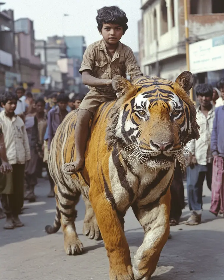 Boy Riding Giant Tiger - Cryptid Art Prints - 8"x10" Art Print for 11"x14" Frame