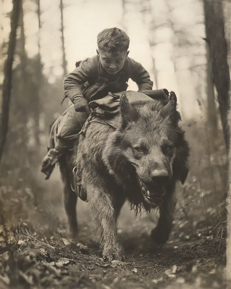 Boy Riding Wolf - Cryptid Art Prints - 8"x10" Art Print for 11"x14" Frame