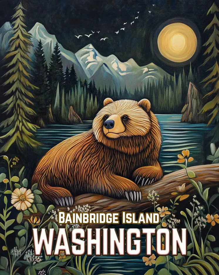 Brown Bear - Washington State Souvenir Home Decor Wall Art Prints – 8″x10″ Artwork for 11″x14″ Frame