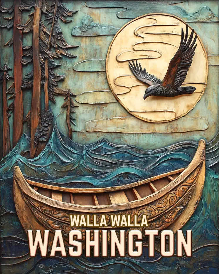 Eagle and Canoe - Washington State Souvenir Home Decor Wall Art Prints – 8″x10″ Artwork for 11″x14″ Frame