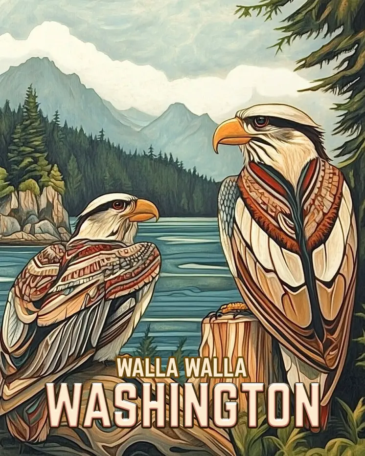 Pair of Eagles - Washington State Souvenir Home Decor Wall Art Prints – 8″x10″ Artwork for 11″x14″ Frame