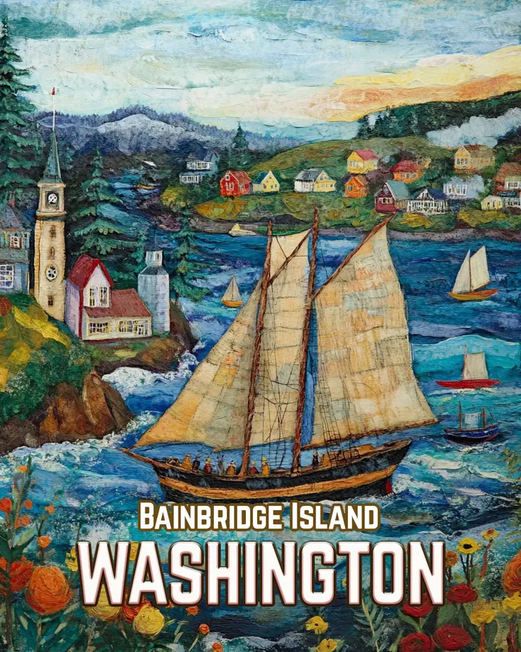 Folk Art Sailboat - Washington State Souvenir Home Decor Wall Art Prints – 8″x10″ Artwork for 11″x14″ Frame