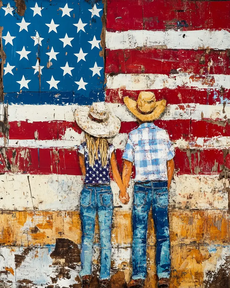 Country Couple - American USA Patriotic Wall Art Prints - 8"x10" Art Print for 11"x14" Frame