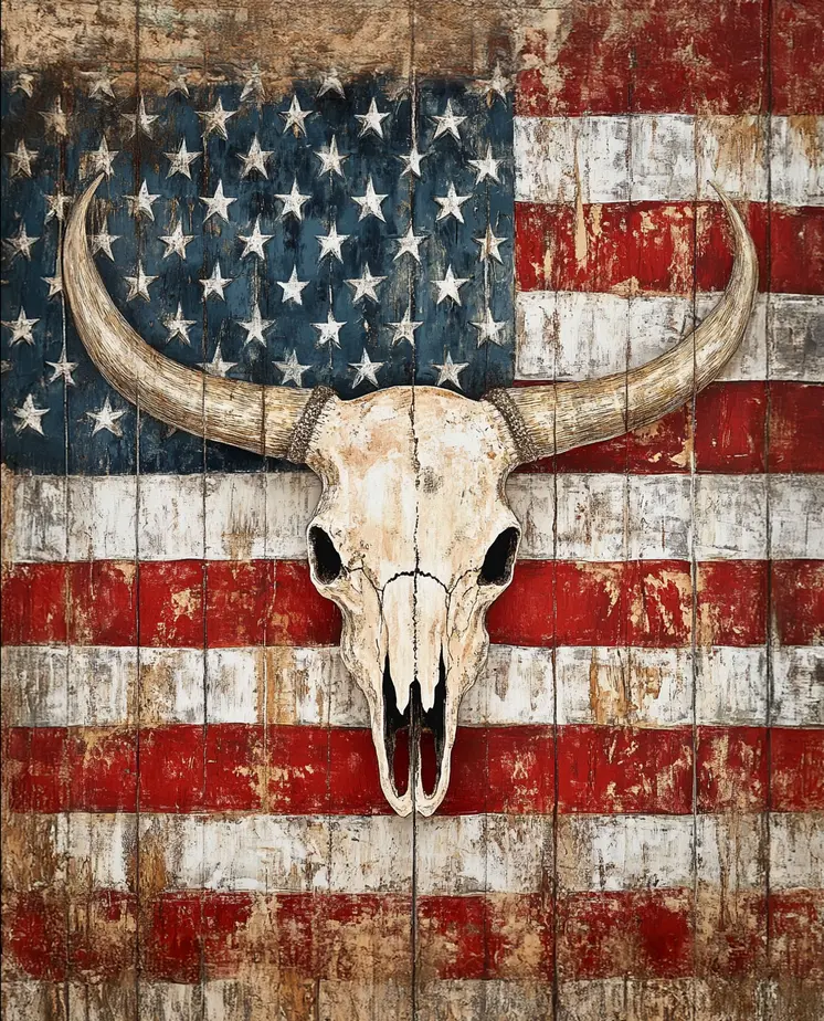 Steer Skull - American USA Patriotic Wall Art Prints - 8"x10" Art Print for 11"x14" Frame