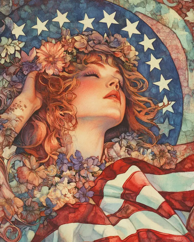 Vintage American Girl  - American USA Patriotic Wall Art Prints - 8"x10" Art Print for 11"x14" Frame