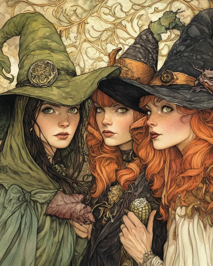 Twisted Sisters - Witch and Witches Wall Art Prints - 8"x10" Art Print for 11"x14" Frame