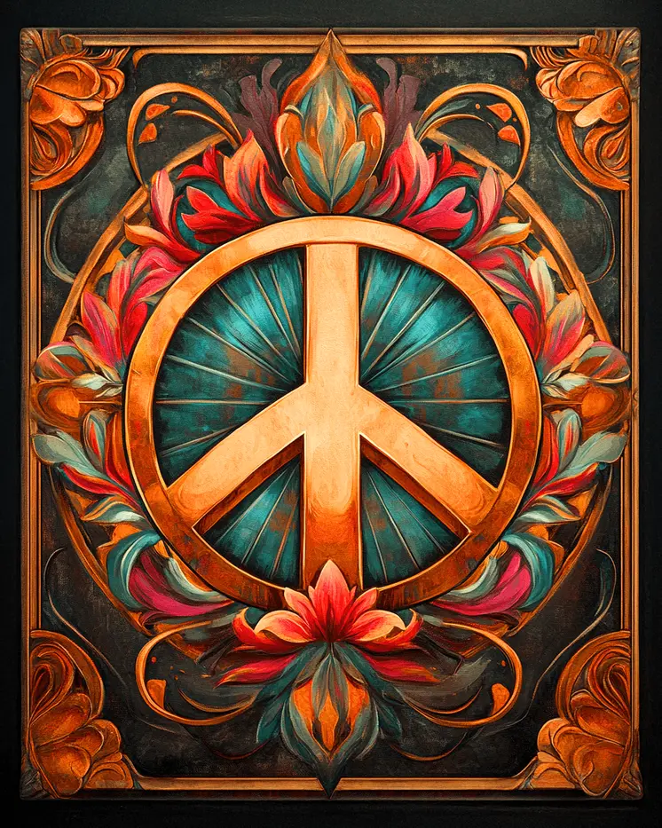 Nouveau Peace Sign - Retro 60's & 70's Art Prints - 8"x10" Art Print for 11"x14" Frame