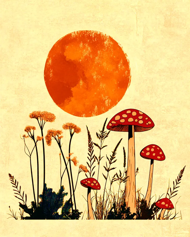 Minimalist Mushrooms - Retro 60's & 70's Art Prints - 8"x10" Art Print for 11"x14" Frame