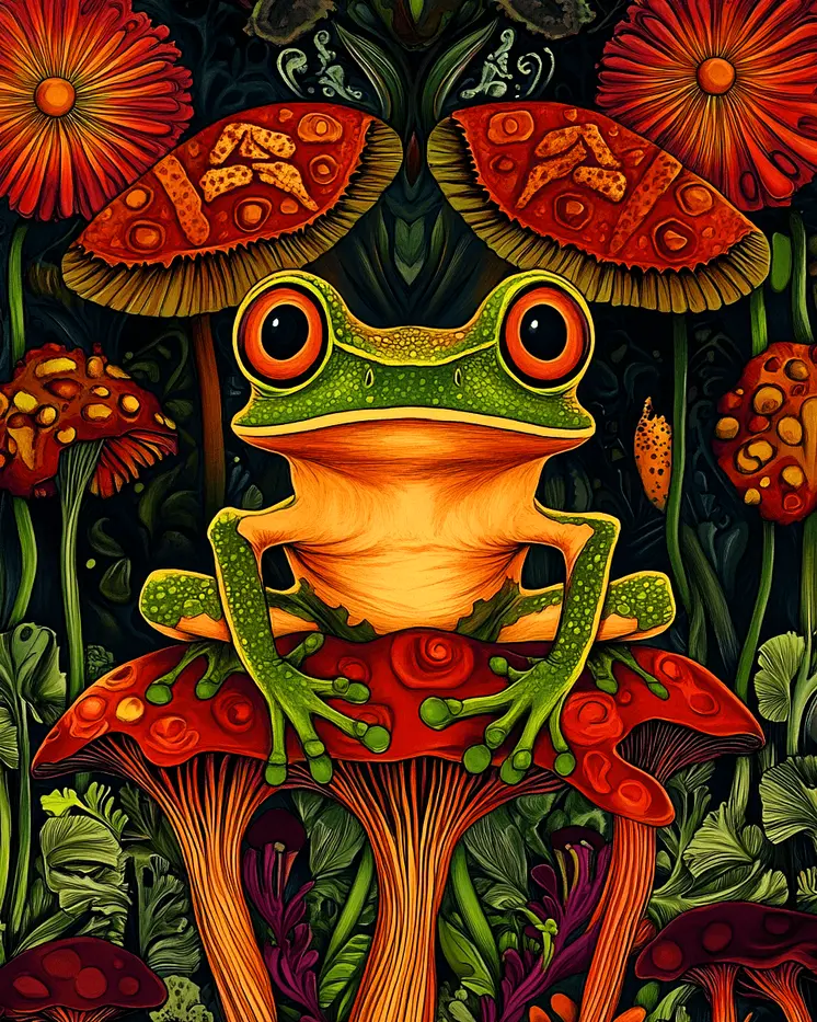 'Shrooms Frog - Retro 60's & 70's Art Prints - 8"x10" Art Print for 11"x14" Frame