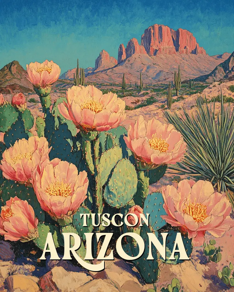 Blooming Prickly Pear - Tucson Arizona Art Prints – 8″x10″ Artwork for 11″x14″ Frame