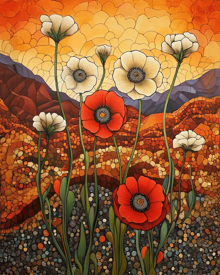 Nouveau Desert Flowers - Western and Southwestern Art Prints – 8″x10″ Artwork for 11″x14″ Frame