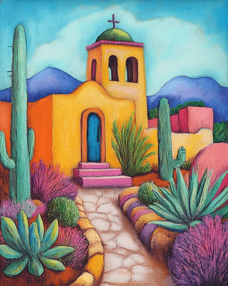 Adobe Church - Western and Southwestern Art Prints – 8″x10″ Artwork for 11″x14″ Frame