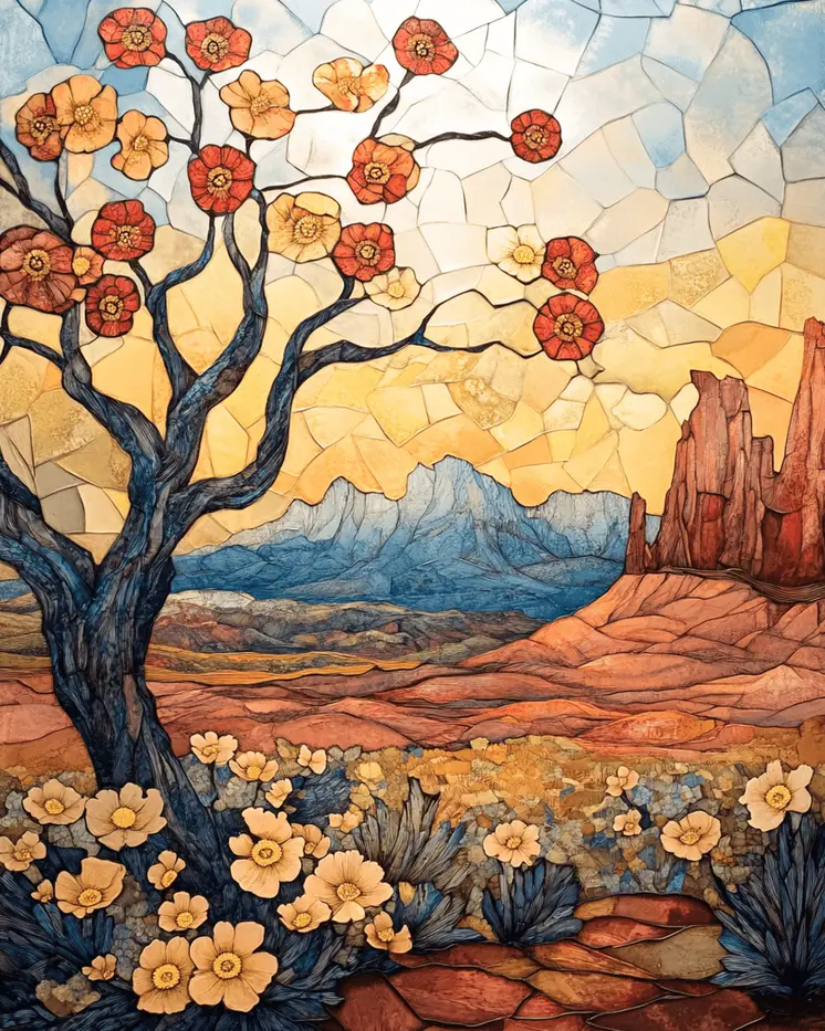Art Deco Desert Flora - Western and Southwestern Art Prints – 8″x10″ Artwork for 11″x14″ Frame