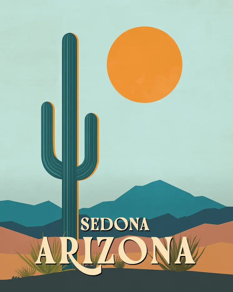 Minimalist Saguaro - Sedona Arizona Art Prints – 8″x10″ Artwork for 11″x14″ Frame