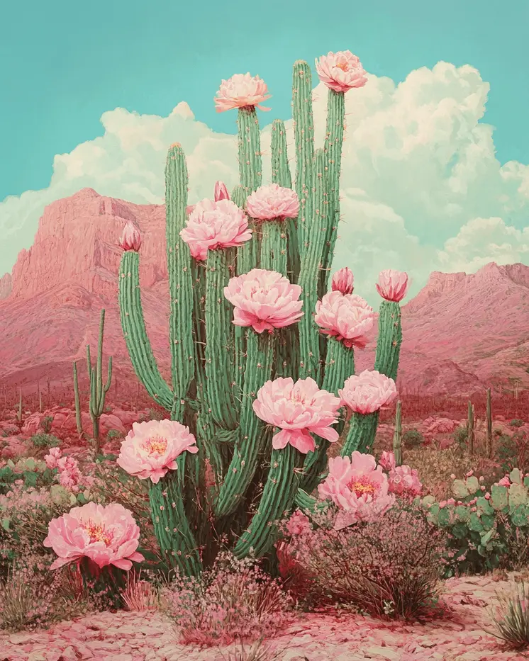 Blooming Cactus - Western and Southwestern Art Prints – 8″x10″ Artwork for 11″x14″ Frame
