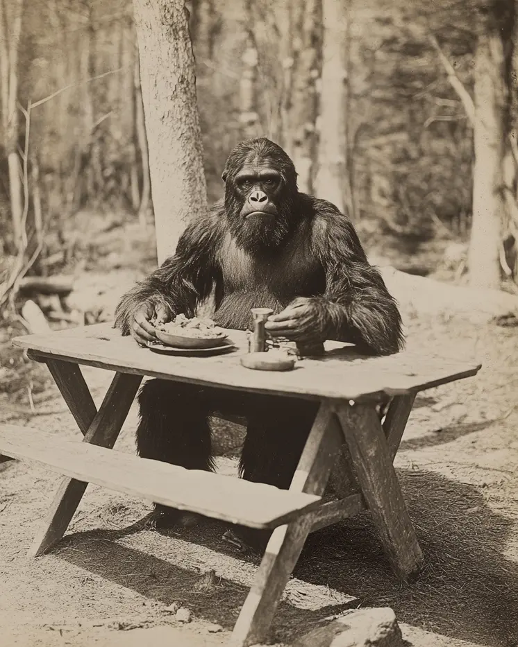 Sasquatch Picnic - Bigfoot - Mythical Beasts Wall Art Prints – 8″x10″ Artwork for 11″x14″ Frame