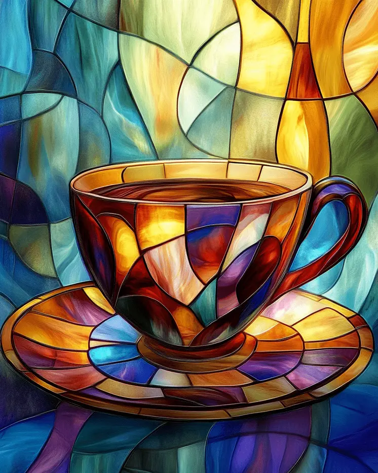 Stained Glass Cup II - Coffee Wall Art Prints - 8"x10" Art Print for 11"x14" Frame