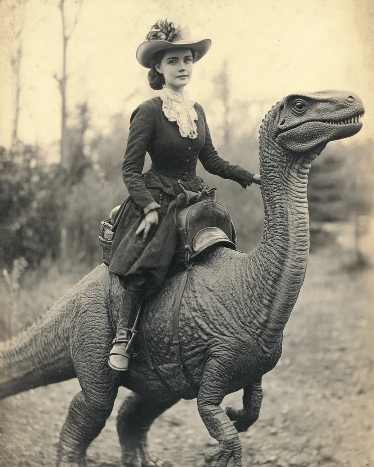 Lady and Her Mount - Cryptid Cryptozoology Dinosaur Wall Art Prints - 8"x10" Art Print for 11"x14" Frame