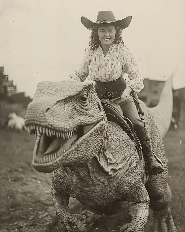 Cowgirl on Her Mount - Cryptid Cryptozoology Dinosaur Wall Art Prints - 8"x10" Art Print for 11"x14" Frame