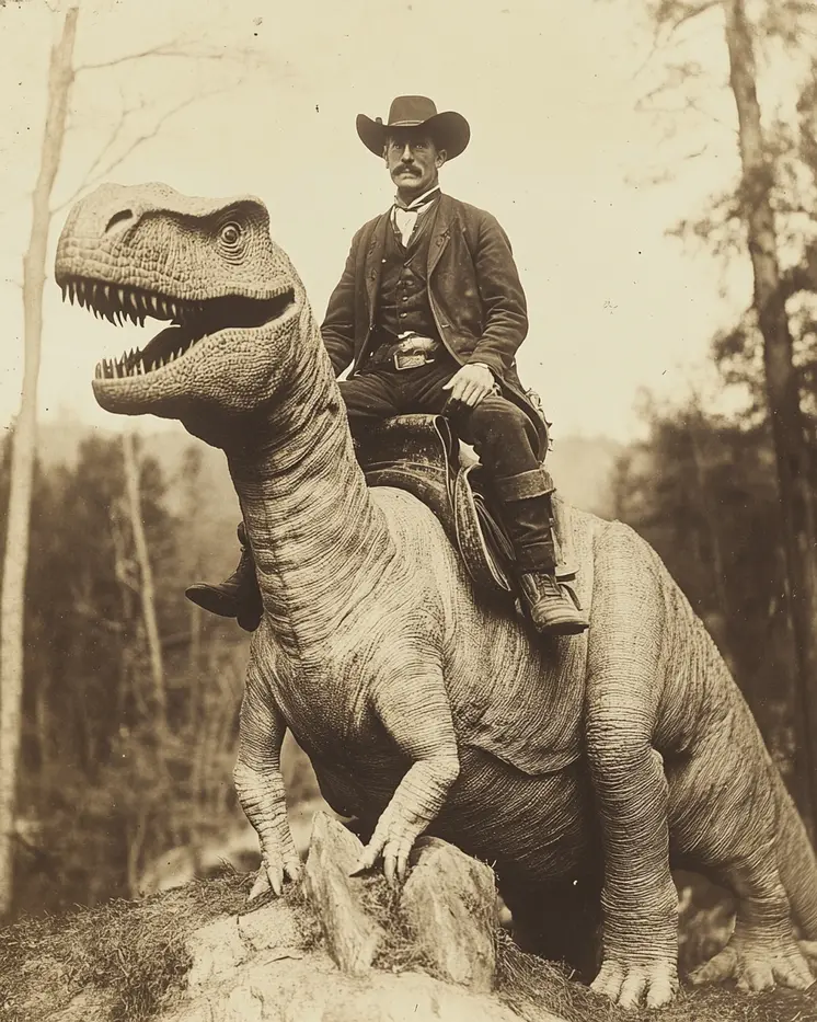Cowboy on His Mount - Cryptid Cryptozoology Dinosaur Wall Art Prints - 8"x10" Art Print for 11"x14" Frame