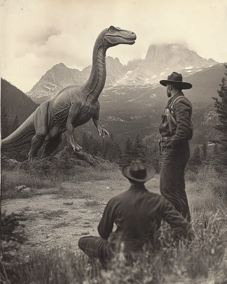 Sizing Each Other Up - Cryptid Cryptozoology Dinosaur Wall Art Prints - 8"x10" Art Print for 11"x14" Frame