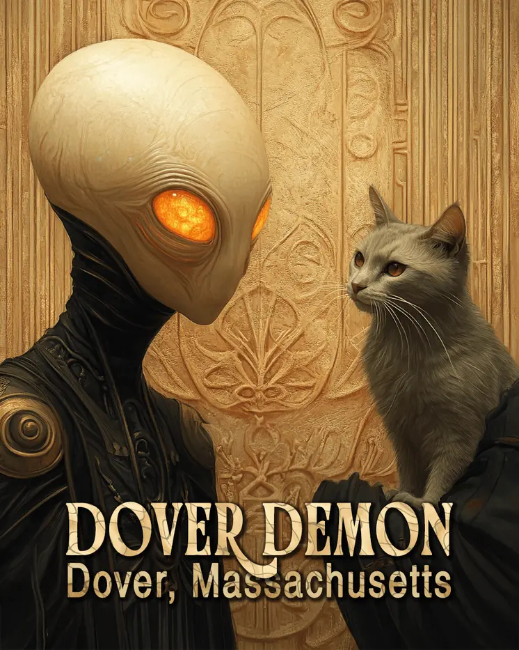 Dover Demon Talking to a Cat - Mythical Beasts Wall Art Prints – 8″x10″ Artwork for 11″x14″ Frame