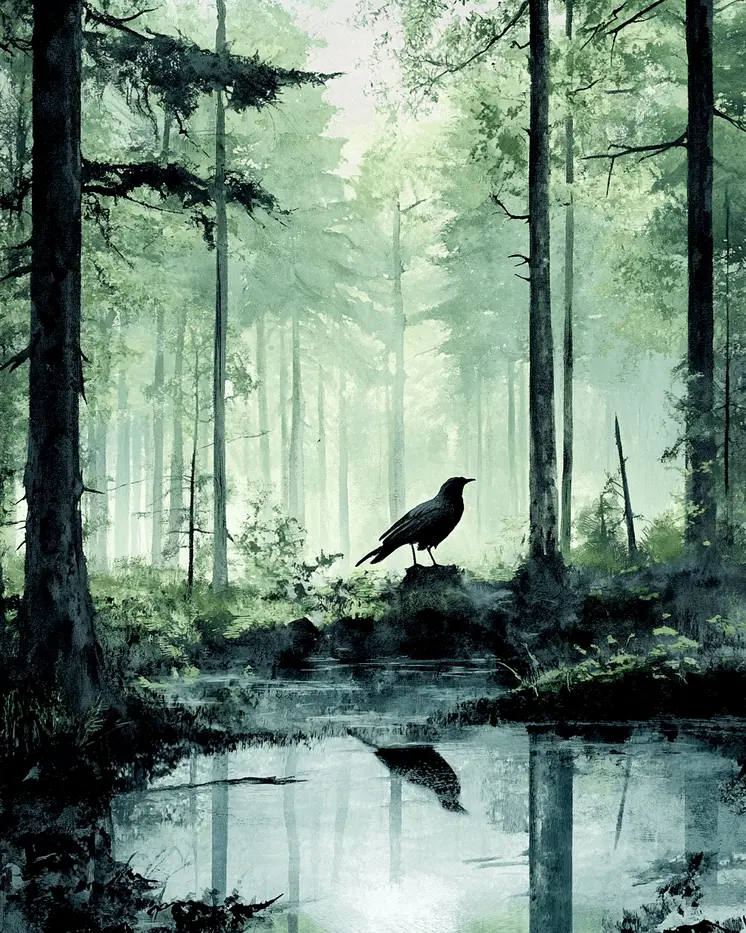 Raven - North Woods Souvenir Wall Art Prints – 8″x10″ Artwork for 11″x14″ Fram