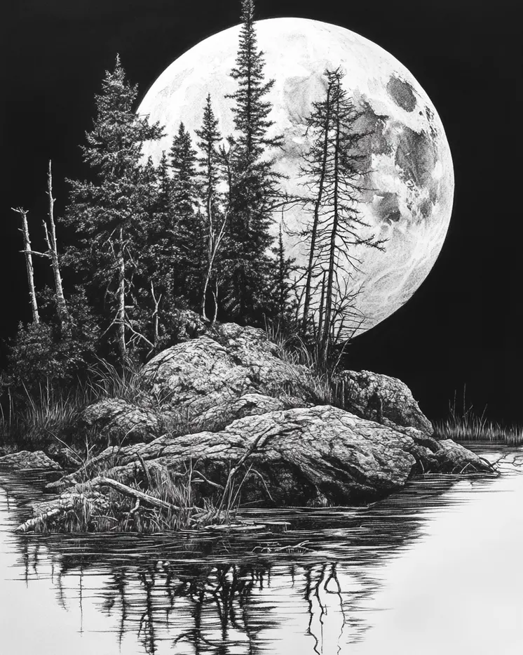 Full Moon Rising - North Woods Souvenir Wall Art Prints – 8″x10″ Artwork for 11″x14″ Frame