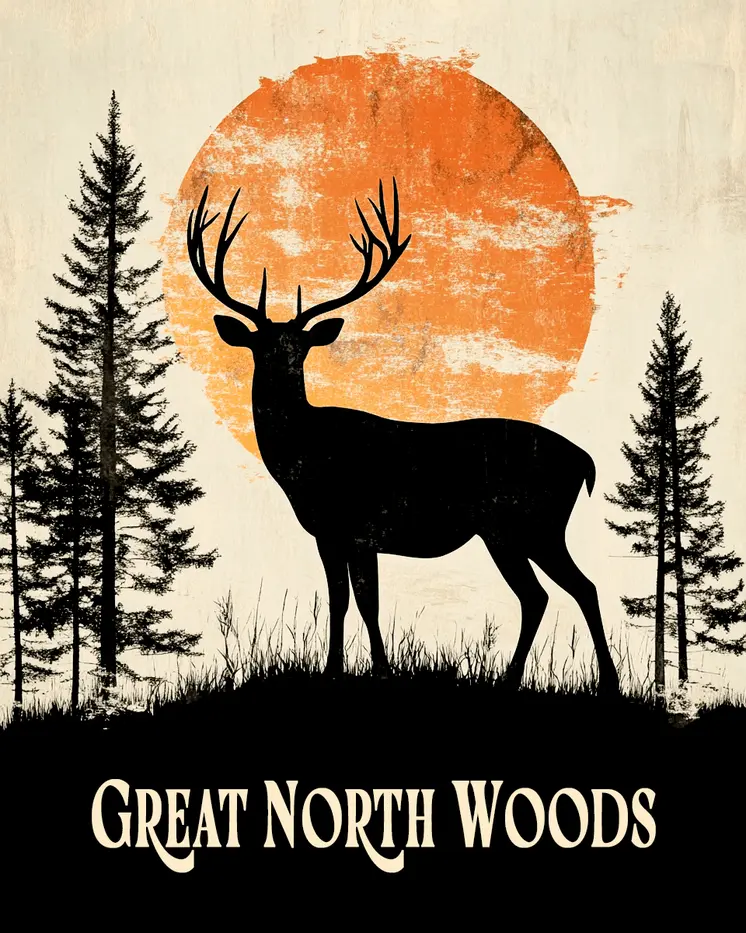 Full Moon Buck Deer ND - North Woods Souvenir Wall Art Prints – 8″x10″ Artwork for 11″x14″ Frame