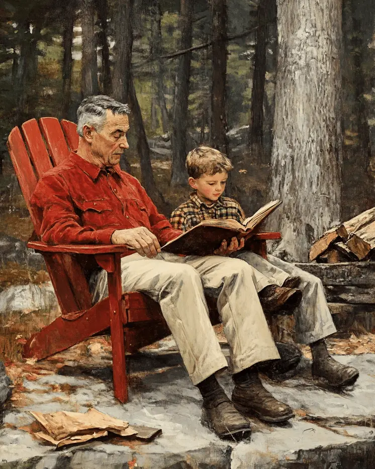 Reading with Pop - North Woods Souvenir Wall Art Prints – 8″x10″ Artwork for 11″x14″ Frame