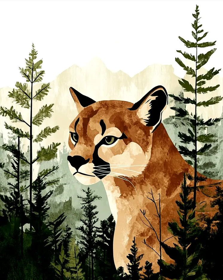 Mountain Lion - North Woods Souvenir Wall Art Prints – 8″x10″ Artwork for 11″x14″ Frame