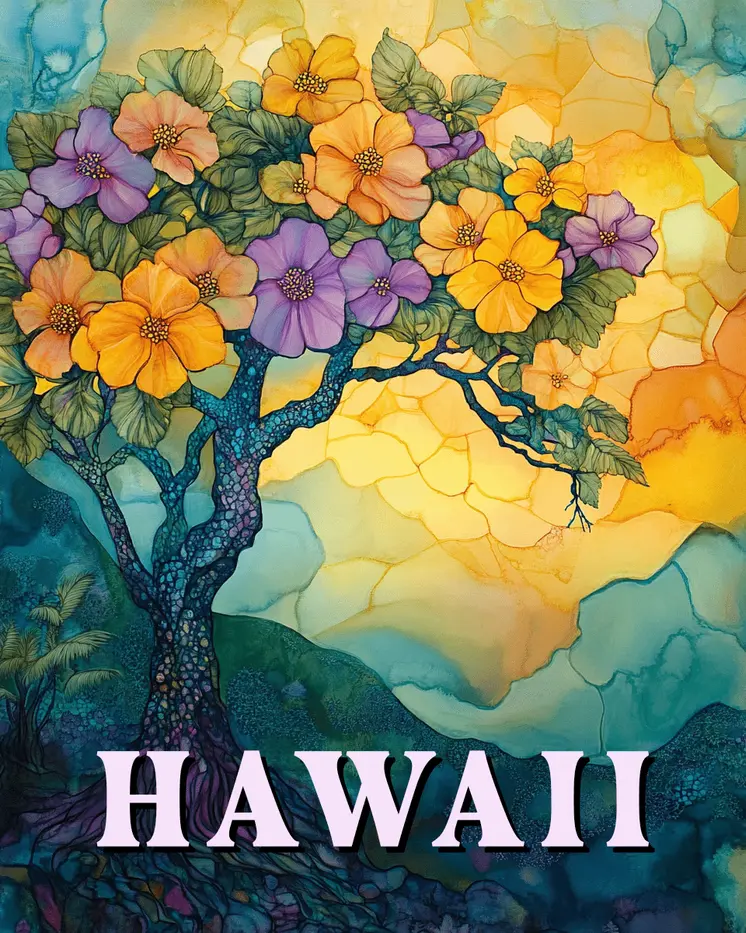Nouveau Floral - Hawaii Souvenir Wall Art Prints – 8″x10″ Artwork for 11″x14″ Frame